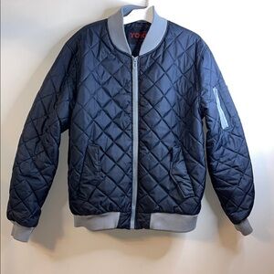 Yoki Men’s Blue and Gray Quilted Bomber Jacket Size Large #48